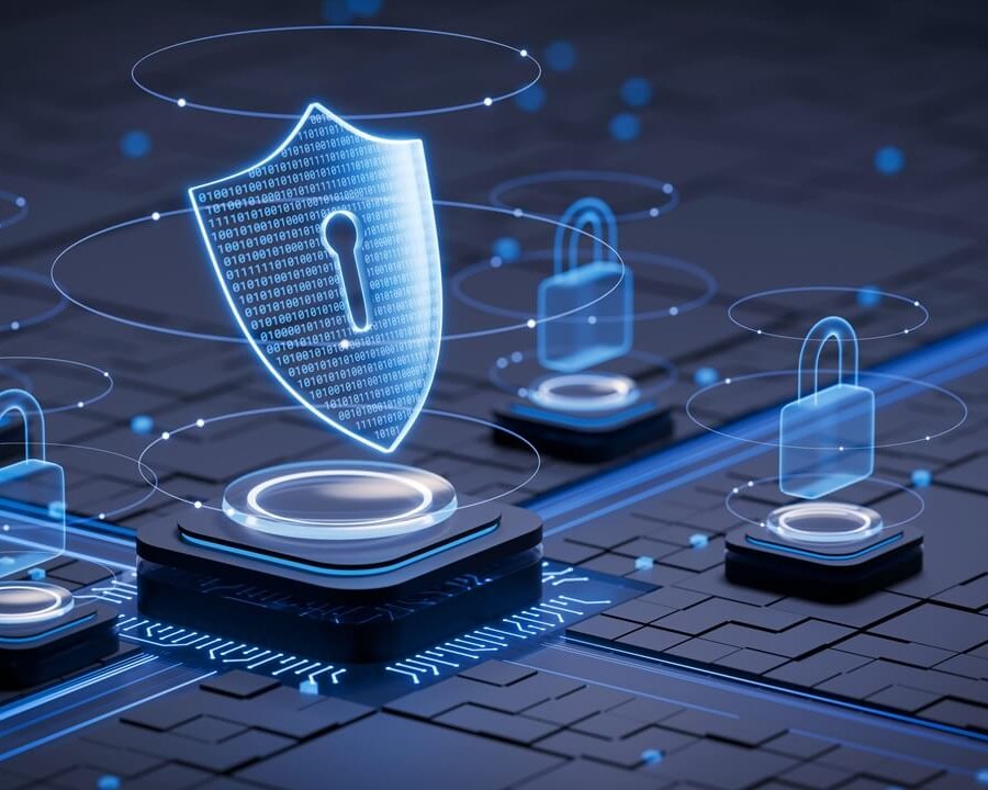 Digital shield representing cybersecurity protection