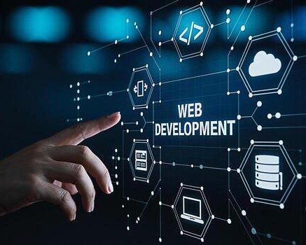 Web development interface with code and cloud icons